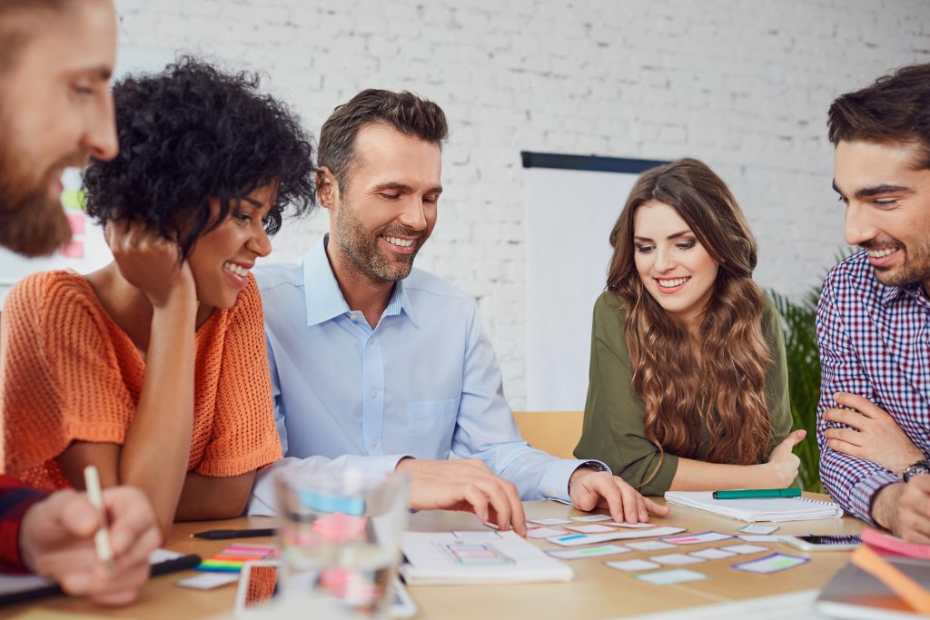 Happy team planning during a meeting