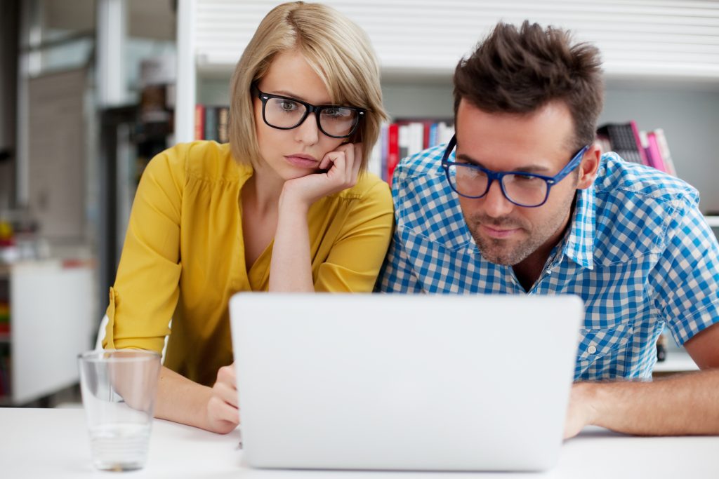 2 professionals looking at laptop