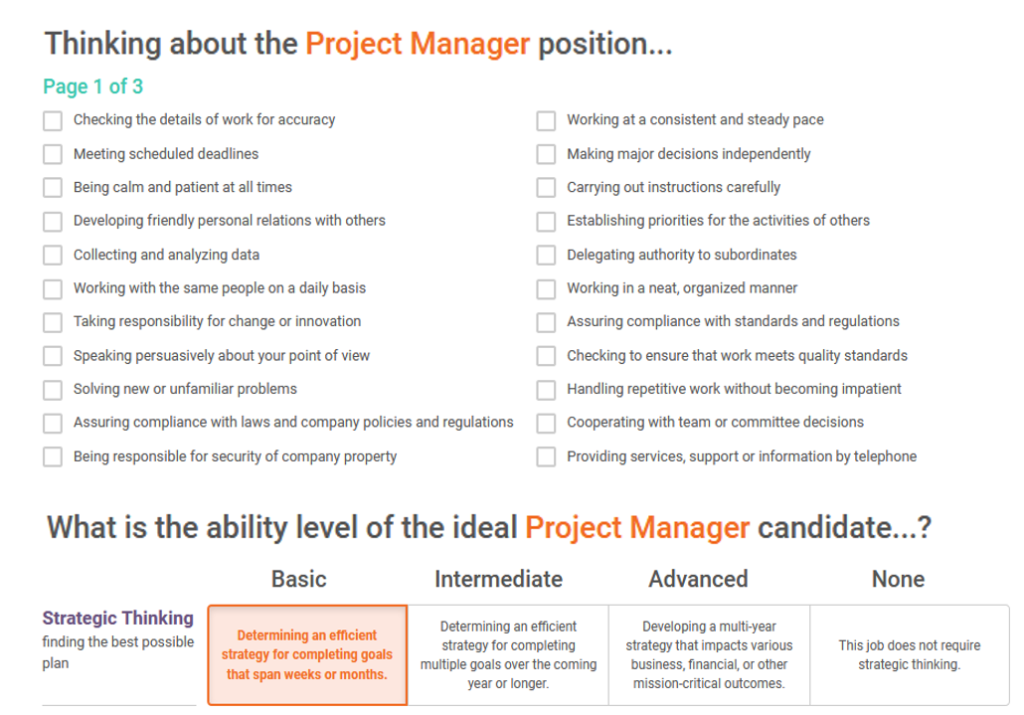 An example of the questions used to create a Job Assessment by Predictive Index