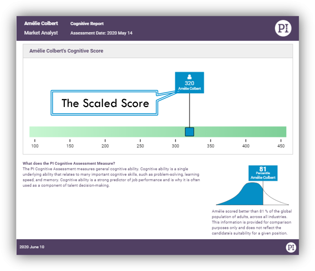 An example of a report generated by taking the Cognitive Assessment by Predictive Index