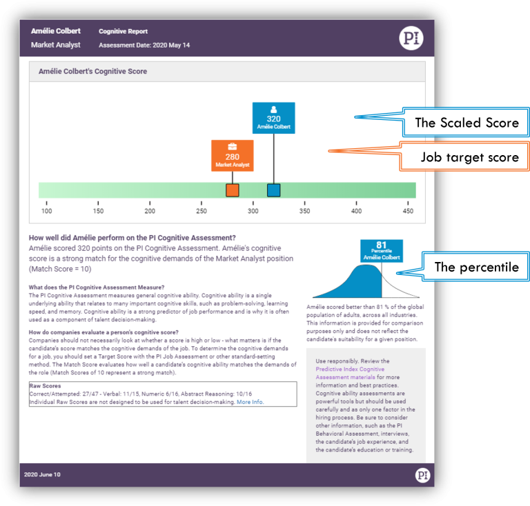 An example of a report generated by taking the Cognitive Assessment by Predictive Index